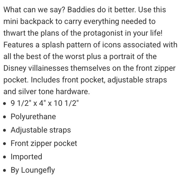 LOUNGEFLY DISNEY VILLAINS DARK Villainess MINI BACKPACK! - Picture 5 of 5